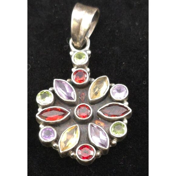 Vintage Multi-Gemstone Pendant With 925 Sterling Silver Amethyst Garnet Citrine - Picture 3 of 7